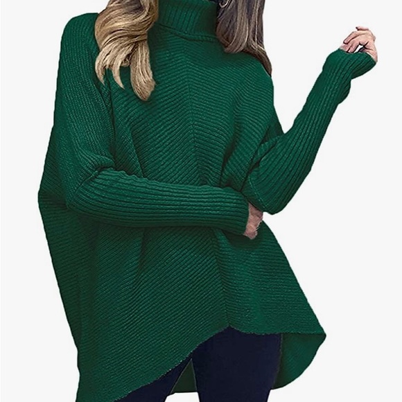NWOT ANRABESS Turtleneck Long Batwing Sleeve Asymmetric Hem Casual Pullover - Picture 2 of 4